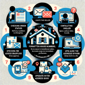 DALL·E 2023 11 18 07.13.11 An informative graphic for a blog post about resolving issues of forgotten house numbers in AliExpress orders. The image should include icons or symbo 1