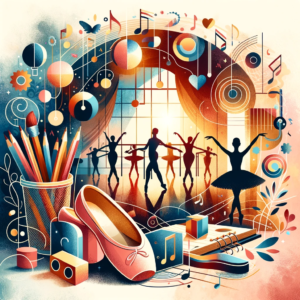 DALL·E 2023 11 20 08.07.42 A visually engaging image representing the theme of dance and learning. The image should depict a vibrant and welcoming dance studio setting symboliz 3