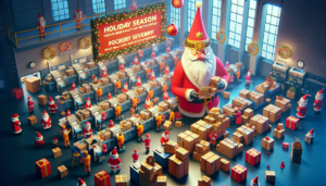 DALL·E 2023 11 23 05.19.39 A festive and informative image for a blog series about holiday season package deliveries. The scene features a bustling postal office with workers so 1