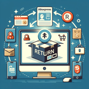 DALL·E 2023 11 25 12.26.17 An informative image depicting the process of returning an online order featuring a package with a return arrow a computer screen displaying the Ali 1