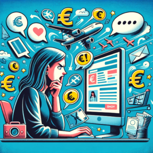 DALL·E 2023 11 26 15.27.16 A conceptual illustration for a blog about dealing with communication and payment issues on AliExpress. The image should include a frustrated customer 1