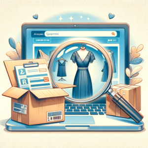 DALL·E 2023 11 28 09.06.10 A conceptual illustration for a blog post about resolving issues with online shopping. The image features a laptop displaying a webpage of AliExpress 1