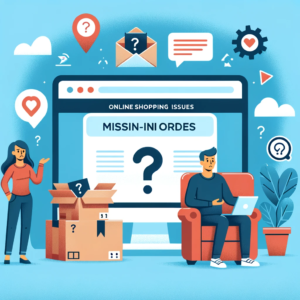 DALL·E 2023 11 28 21.18.45 An informative and friendly blog header image depicting online shopping issues focusing on missing items in orders. The image should include symbols 1