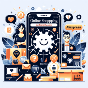 DALL·E 2023 11 28 21.29.18 An informative and friendly blog header image depicting online shopping customer service focusing on resolving issues with defective products. The im 1