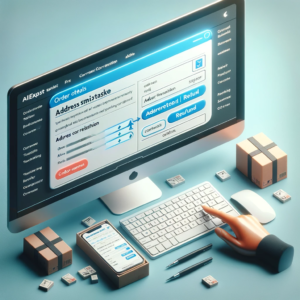 DALL·E 2023 12 02 11.16.58 An image representing the process of correcting an address mistake in an online order specifically for AliExpress. The image should depict a computer 1