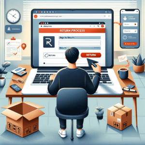 DALL·E 2023 12 04 17.05.32 An image depicting a person in front of a laptop on the screen of which is the AliExpress return process. The person is filling out a return form onl 1
