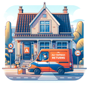DALL·E 2023 12 06 04.42.52 Illustration for a blog about managing AliExpress returns in the Netherlands. The image should depict a delivery scenario with a PostNL delivery van i 1