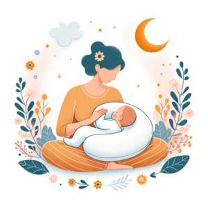 DALL·E 2023 12 06 05.54.32 Illustration for a blog about a multifunctional breastfeeding pillow for babies. The image should depict a comfortable and supportive nursing pillow 1