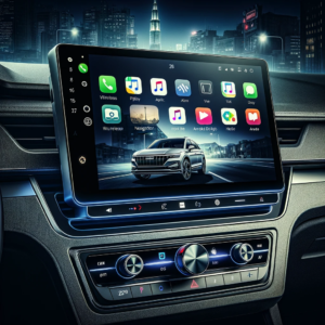 DALL·E 2023 12 07 05.05.09 A sleek and modern car multimedia system featuring a large 10.26 inch screen. The image shows the device installed in a car dashboard displaying its 1