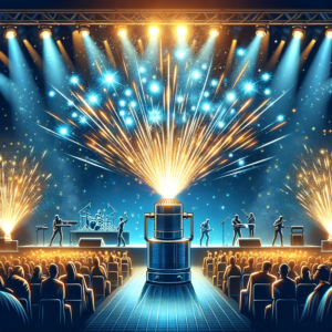 DALL·E 2023 12 10 09.23.20 An illustration showcasing a spectacular cold spark effect using Metal Ti Powder. The image should depict a festive celebratory atmosphere with a ma 1
