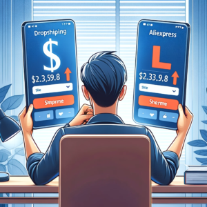 DALL·E 2023 12 13 05.02.19 An illustration depicting a person comparing prices on a laptop showing a significant price difference between a dropshipping website and AliExpress 1