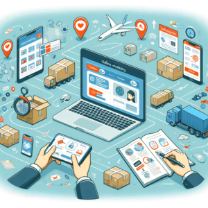 DALL·E 2023 12 14 19.07.47 Een illustratie die het proces van online winkelen en pakketbezorging weergeeft met nadruk op problemen zoals verkeerd geadresseerde of gemiste lever 1
