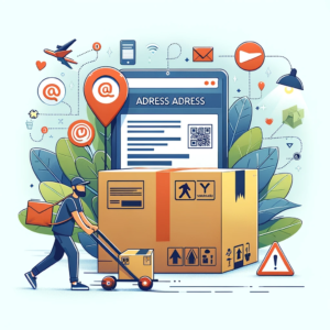 DALL·E 2023 12 15 06.54.30 Een illustratie die het belang van het correct invullen van je adres bij online bestellingen benadrukt. De afbeelding moet een pakket tonen dat retour 1
