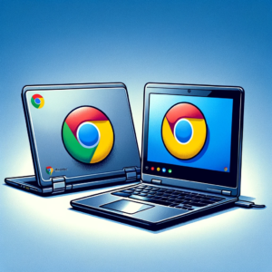 DALL·E 2023 12 19 06.27.14 An illustration of a sleek modern Chromebook next to an older laptop showing a transformation with ChromeOS installed. The image represents the upgra 11
