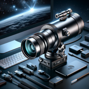 DALL·E 2023 12 23 06.37.56 A sleek and sophisticated digital illustration of a 16mp HDMI Wifi USB Wireless Astronomical Telescope Camera Electronic Eyepiece. The device is depic 1