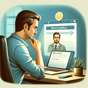 DALL·E 2023 12 23 20.47.34 A digital illustration showing an online shopper reading an email about a return policy. The person is depicted as a middle aged Caucasian male looki 1