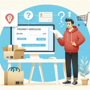DALL·E 2023 12 28 18.44.10 An image illustrating the process of dealing with incorrect or unexpected products received from online shopping. The image should show a confused or 1