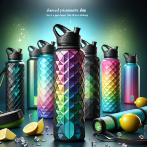DALL·E 2024 01 02 05.46.40 A sleek and creative sport water bottle featuring a diamond prismatic skin pattern for grip and style. The bottle is equipped with a removable webbin 1