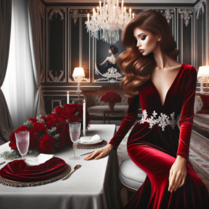 DALL·E 2024 01 25 06.38.56 Elegant Long Red Velvet Dress for a Timeless Look 1