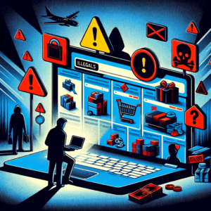 DALL·E 2024 01 27 17.36.03 An illustration depicting a metaphorical representation of the risks of buying illegal products especially from online stores like AliExpress. The im 1