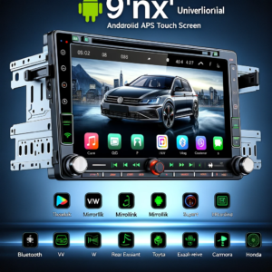 DALL·E 2024 01 29 06.40.15 An illustration of a 9 inch Carplay Auto Radio Multimedia Video Player featuring an Android Auto IPS Touch Screen suitable for universal car models. 1