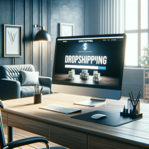 DALL·E 2024 01 31 08.13.20 A sleek and modern office setup with a computer displaying a website for dropshipping. The image should capture the essence of a successful dropshippi 11