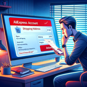 DALL·E 2024 02 01 05.31.57 An image illustrating a concerned person reviewing their AliExpress account details on a computer realizing their shipping address has been changed w 1