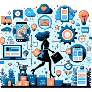 DALL·E 2024 02 01 18.42.57 Een illustratie die het online winkelen en het proces van retourneren weergeeft. De afbeelding toont een symbolische voorstelling van een persoon die 1