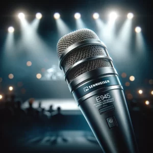 DALL·E 2024 02 03 06.41.26 An image showcasing the Sennheiser E945 professional performance wired microphone in a dynamic and professional setting. The microphone is featured pr 1