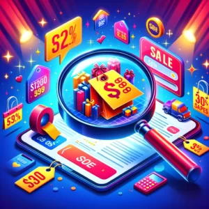 DALL·E 2024 02 03 06.43.55 An engaging image that captures the essence of hunting for deals and discounts on AliExpress. The image should feature a magnifying glass over a digit 1