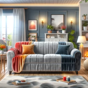 DALL·E 2024 02 03 14.13.36 A cozy living room scene showcasing a sofa fitted with the Levivel Thick Elastic Sofa Cover. The cover is made of stretch polar fleece material displ 1