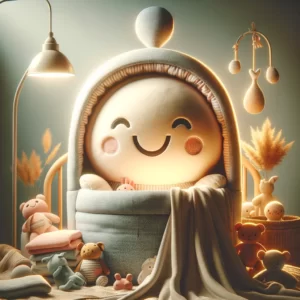 DALL·E 2024 02 04 19.33.12 An image showcasing a cuddly and joyful plush toy designed as a smiling baby bed perfect for childrens comfort and playtime. The plush toy is depict 1