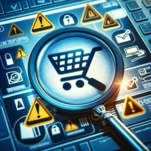 DALL·E 2024 02 06 06.32.41 An image that symbolizes caution and diligence when shopping on online dropshipping websites emphasizing the importance of researching and verifying 1