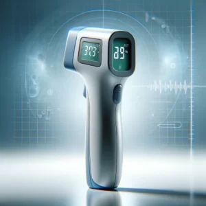 DALL·E 2024 02 06 19.11.46 A sleek and modern digital infrared thermometer displayed prominently showcasing its contactless feature and advanced technology. The thermometer is 1