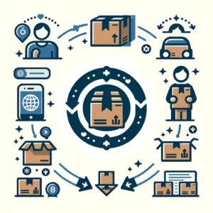 DALL·E 2024 02 10 17.04.23 Create an image depicting a simple and clear step by step guide for returning a package to an online seller symbolized through icons or illustrations 1