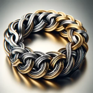 DALL·E 2024 02 12 06.38.49 An elegant and stylish illustration of a Byzantine chain made from stainless steel showing the intricate link design in either silver or gold color. 1