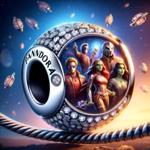 DALL·E 2024 02 12 07.09.54 An illustration that creatively represents the essence of Marvels Guardians of the Galaxy in the form of elegant 925 sterling silver charms suitable 1