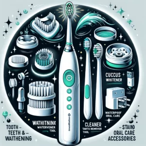 DALL·E 2024 02 14 06.23.44 An illustration showcasing an electric toothbrush sonic teeth whitening kit including a tooth whitener calculus tartar remover tool cleaner stain or 1