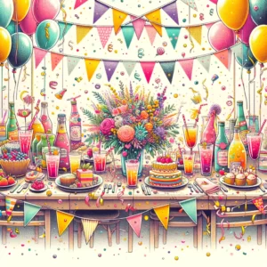DALL·E 2024 02 15 07.02.40 Een vrolijke en feestelijke illustratie die de sfeer van een geslaagd feest visualiseert met een focus op kleurrijke details die bijdragen aan de fee 1