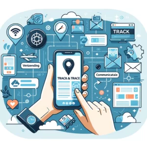DALL·E 2024 02 15 14.26.03 Een hulpvaardige en informatieve illustratie die het proces van het traceren en ophalen van een online bestelling visualiseert. De afbeelding toont ee 1