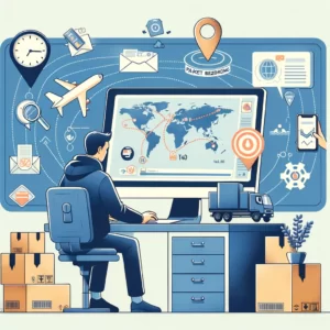 DALL·E 2024 02 15 18.52.29 Een illustratie die het proces van probleemoplossing in pakketbezorging weergeeft met een focus op het actief volgen van pakketten en communicatie me 1