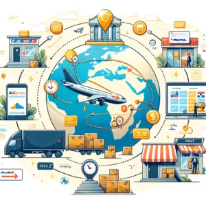 DALL·E 2024 02 16 05.12.15 An illustration showcasing the journey of a package from an online store to the customers doorstep highlighting key steps such as online ordering i 1