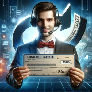 DALL·E 2024 02 19 18.54.49 A visual metaphor for customer support in the context of online shopping featuring a friendly and professional customer service agent symbolically ho 1