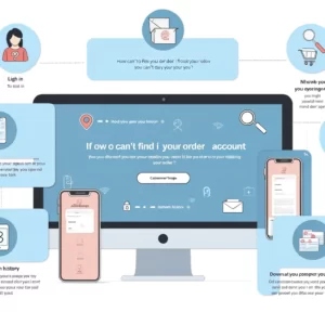 DALL·E 2024 02 20 18.44.59 A helpful infographic illustrating the steps to take if you cant find your order in your AliExpress account. The graphic includes icons for logging i 1