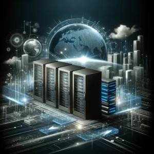 DALL·E 2024 02 28 08.22.24 A sleek and modern digital landscape representing the concept of web hosting and online presence. The image should convey a sense of reliability spee 3