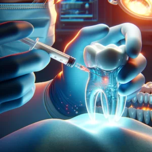 DALL·E 2024 02 28 08.37.13 An informative and detailed image showcasing the use of light curable dental resin in a dental procedure. The image should illustrate the resin being 1