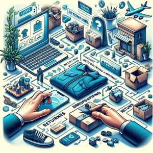 DALL·E 2024 02 28 14.03.47 An illustrative image depicting the online shopping experience highlighting aspects such as selecting sizes the process of returning an item and th 1