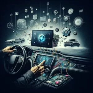 DALL·E 2024 03 01 05.01.46 Create an image that visually represents the concept of a touchscreen replacement for automotive GPS and entertainment systems. The image should subtl 1
