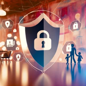 DALL·E 2024 03 02 10.54.18 Create an abstract image that symbolizes safe and family friendly online shopping. The image should incorporate elements that suggest security such a 1