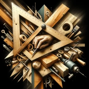 DALL·E 2024 03 02 20.19.09 Create an abstract image that symbolizes precision and craftsmanship in woodworking. The image should convey the importance of using high quality tool 1